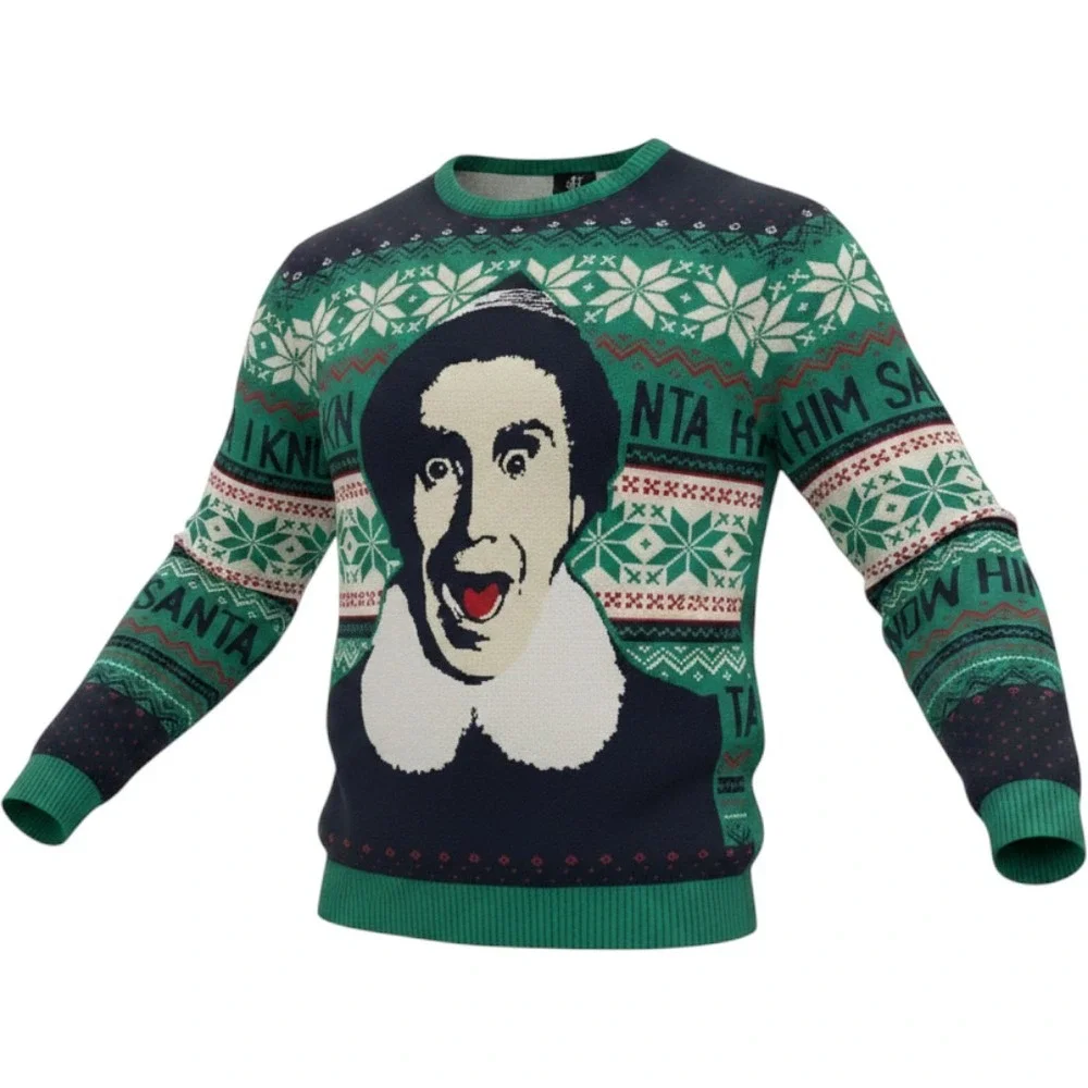 Elf Celebrate Together Sweater Mens Medium Green Santa I Know Him Ugly Christmas